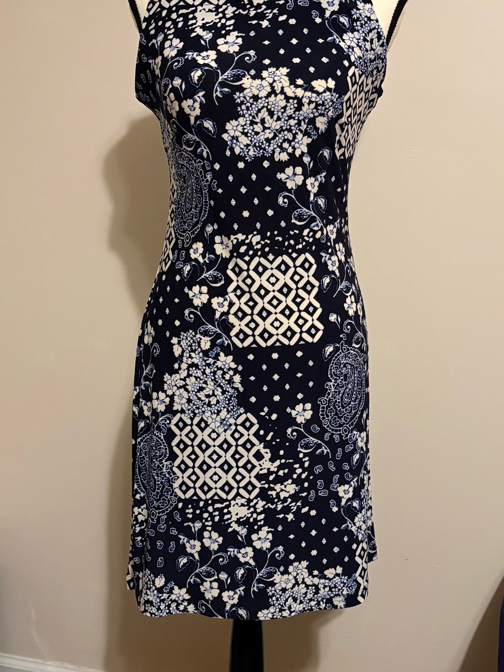 Navy & White Floral-Print Slip Mini Dress